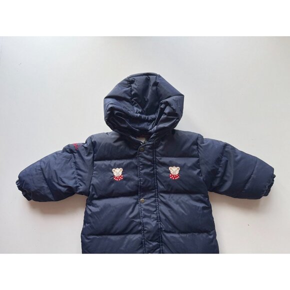 Baby JACADI Navy Funny Bear Embroidered Nylon Down Filled Snowsuit, Size 18M - Picture 2 of 12